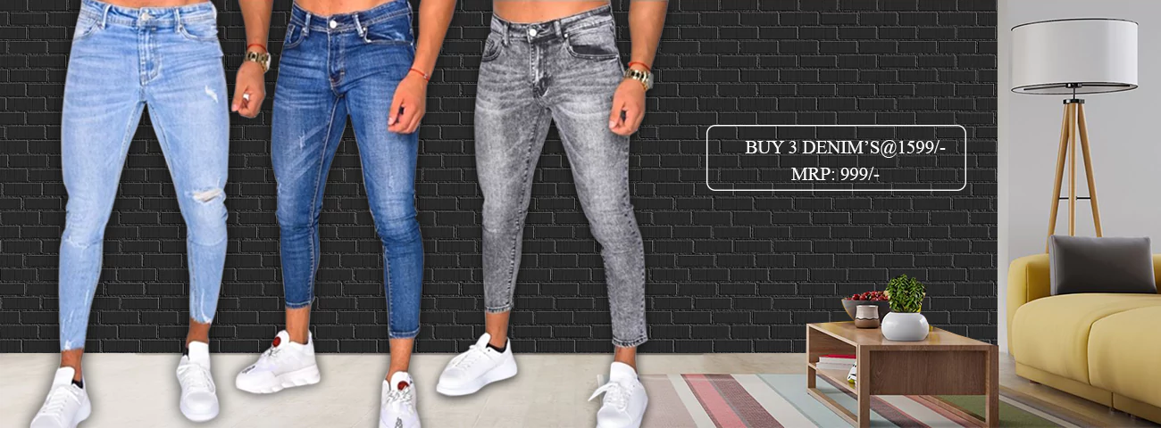  Buy 3 denim jeans @1599 Mrp 999/-